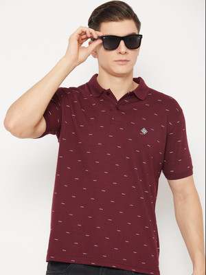 UBX Printed Men Polo Neck Maroon T-Shirt