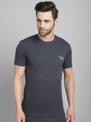 VIMAL JONNEY Self Design Men Round Neck Grey T-Shirt