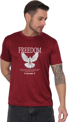 Booostam products Typography Men Round Neck Maroon T-Shirt