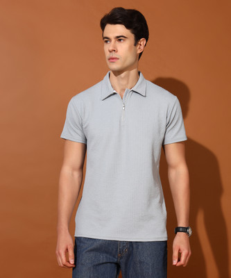 Christy World Solid Men Polo Neck Grey T-Shirt