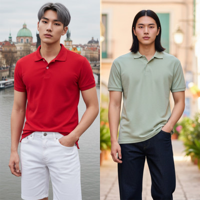 HILFIRE REGION Solid Men Polo Neck Red, Green T-Shirt