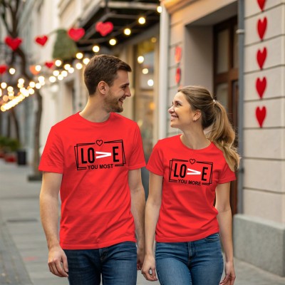 Triptee Printed Couple Round Neck Red T-Shirt