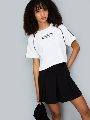 MAX Printed Women Round Neck White T-Shirt