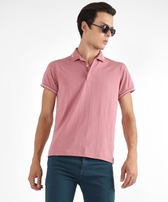 CAMPUS SUTRA Solid Men Polo Neck Pink T-Shirt