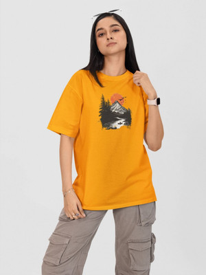 Moda Rapido Printed Women Round Neck Yellow T-Shirt