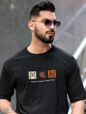 MANIAC Printed Men Round Neck Black T-Shirt
