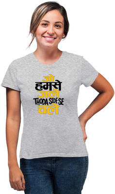 SmarTee Street Typography Women Round Neck Grey T-Shirt