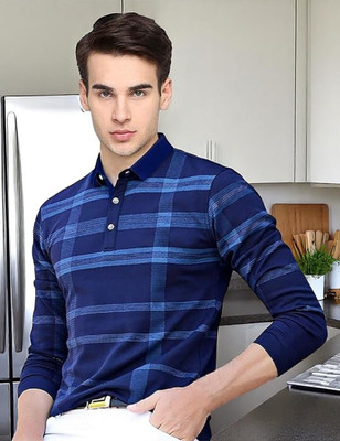 Autna Printed Men Polo Neck Navy Blue T-Shirt