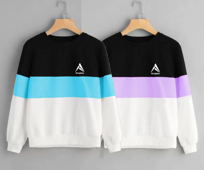 Kroptee Colorblock Men Round Neck Light Blue, Purple T-Shirt