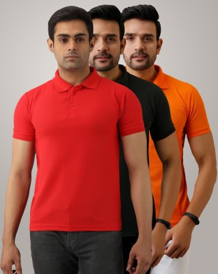 Galatea Solid Men Polo Neck Multicolor T-Shirt