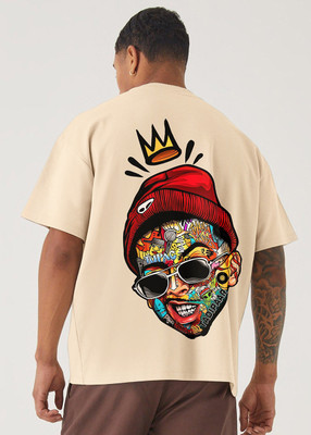 Pronk Printed Men Round Neck Beige T-Shirt