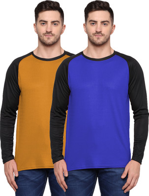 TQH Solid Men Round Neck Yellow, Dark Blue T-Shirt