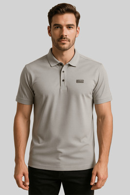 Sportz Fit Solid Men Polo Neck Grey T-Shirt