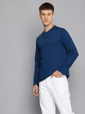 METRONAUT Solid Men Round Neck Blue T-Shirt