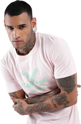 WROGN Printed Men Crew Neck Pink T-Shirt