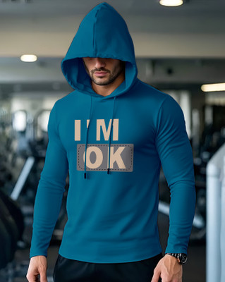 AUSK Printed Men Hooded Neck Dark Blue T-Shirt
