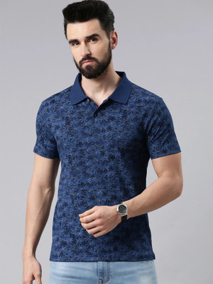 Kryptic Printed Men Polo Neck Blue T-Shirt