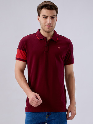 KILLER Solid Men Polo Neck Maroon T-Shirt