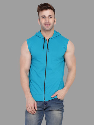 tfurnish Solid Men Hooded Neck Light Blue T-Shirt