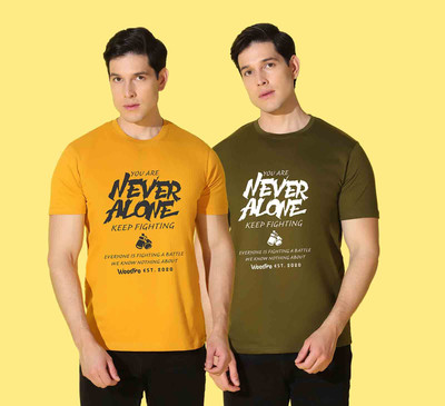 WOOSTRO Printed, Typography Men Round Neck Yellow, Grey T-Shirt