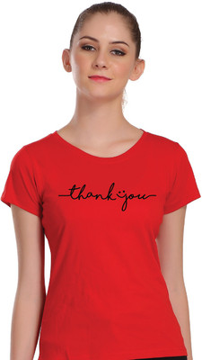 Hadwin Typography Women Round Neck Red T-Shirt