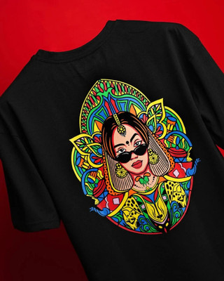 V DAS Printed Men Round Neck Black T-Shirt