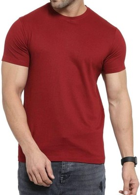 RRKING Solid Men Round Neck Maroon T-Shirt