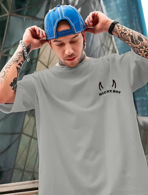 NB NICKY BOY Printed, Typography Men Round Neck Grey T-Shirt