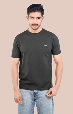 Fashion Territory Solid Men Round Neck Dark Green T-Shirt