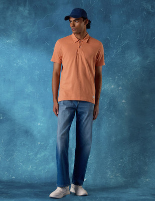 FLYING MACHINE Solid Men Polo Neck Orange T-Shirt