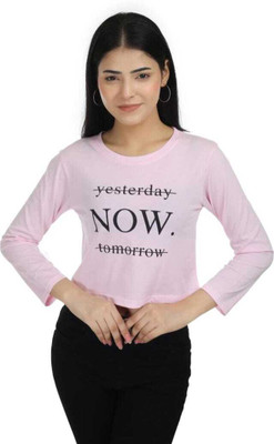 FENDURA Typography Women Round Neck Pink T-Shirt