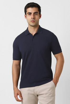 VAN HEUSEN Solid Men Polo Neck Dark Blue T-Shirt