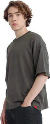 RARE RABBIT Solid Men Crew Neck Dark Green T-Shirt