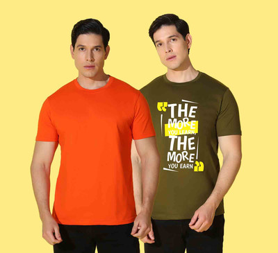 WOOSTRO Solid Men Round Neck Multicolor T-Shirt