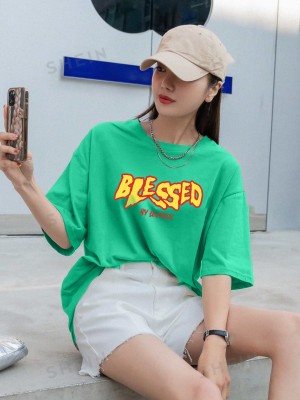 Leotude Printed Women Round Neck Green T-Shirt