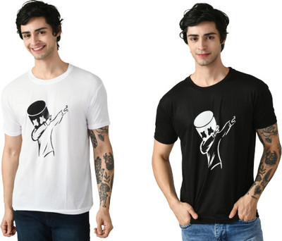 InkTees Graphic Print Men Round Neck White, Black T-Shirt