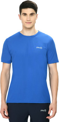 playR Solid Men Round Neck Light Blue T-Shirt