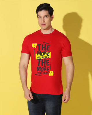 WOOSTRO Printed Men Round Neck Red T-Shirt