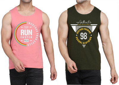 WOOSTRO Graphic Print Men Scoop Neck Dark Green, Pink T-Shirt