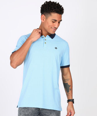 WROGN Solid Men Polo Neck Light Blue T-Shirt