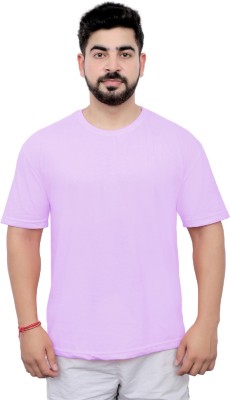 THE FIT ERA Solid Men Round Neck Purple T-Shirt