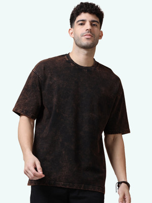 Jack Paris Solid, Tie & Dye Men Round Neck Black, Brown T-Shirt