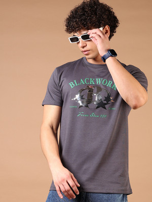 V-MART Printed Men Round Neck Grey T-Shirt
