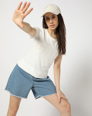 GAP Solid Women Round Neck White T-Shirt
