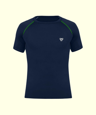 Kyk Self Design Men Round Neck Dark Blue T-Shirt