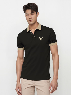 TrendsTalk Solid Men Polo Neck Black T-Shirt