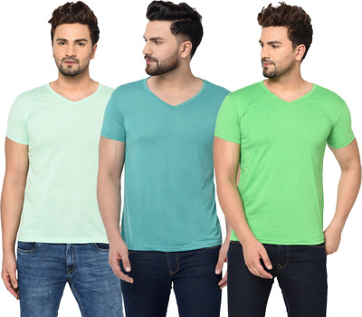 JB Jagoboy Solid Men V Neck Light Blue, Green, Light Green T-Shirt
