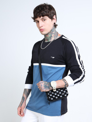 FROSEN FOX Self Design Men Round Neck Black T-Shirt