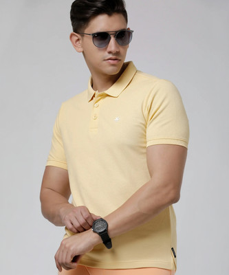 WROGN Solid Men Polo Neck Yellow T-Shirt