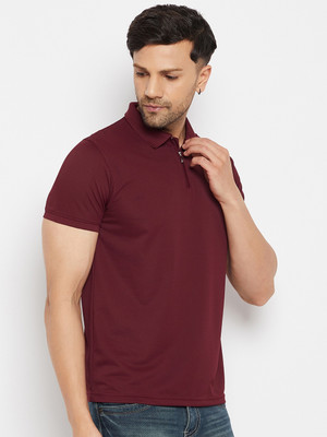 98 Degree North Solid Men Polo Neck Maroon T-Shirt